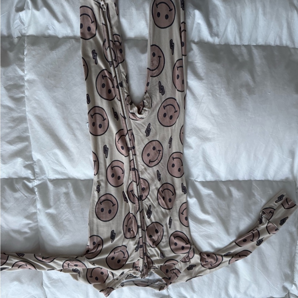 Smiley Face Print Onesie Pajama Bamboo